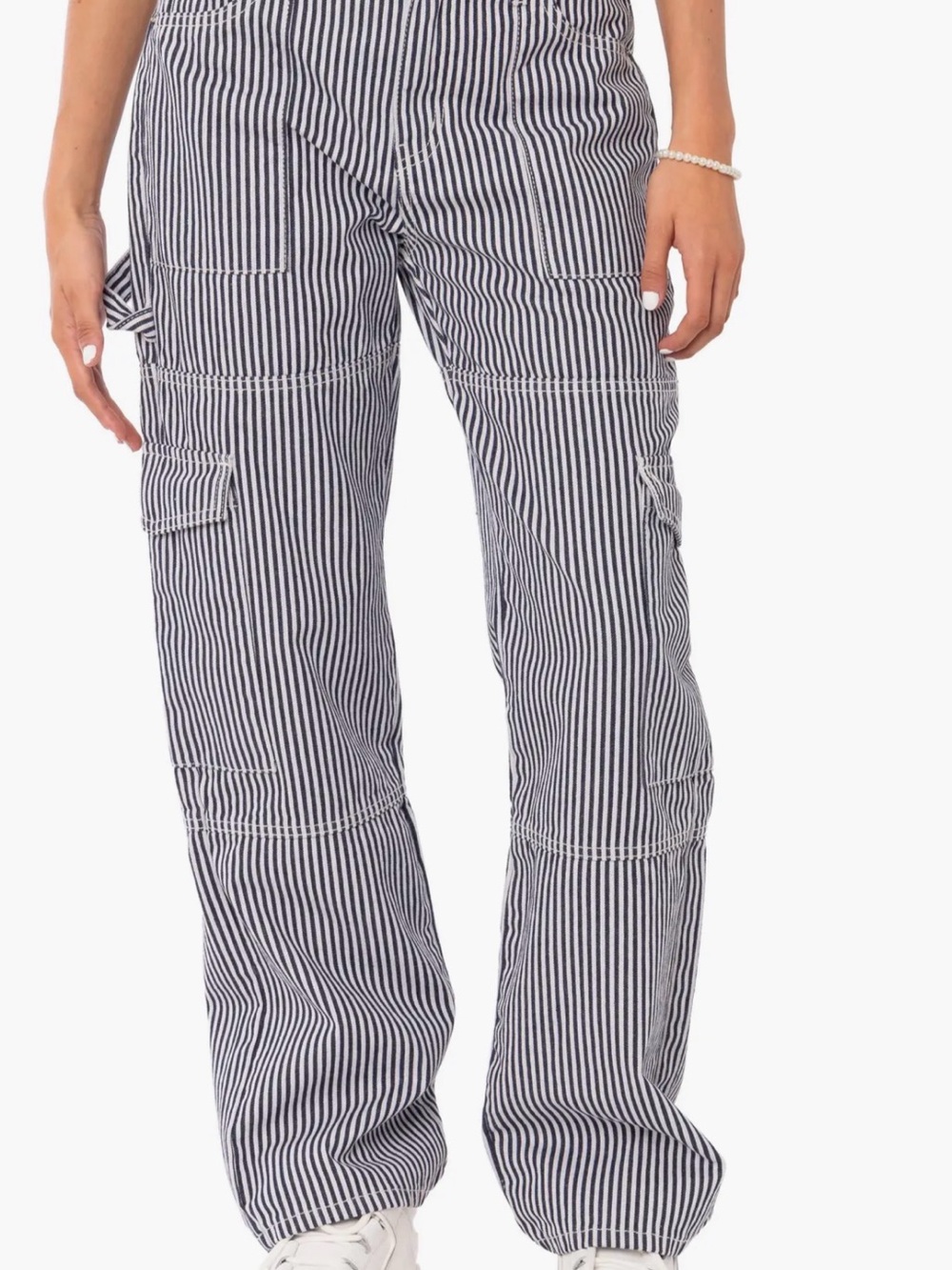 Edikted Navy and White Striped Cargo Track Pants